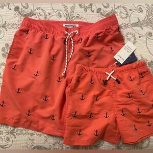 NEW Set of Matching Swimtrunks: Adult Size L & Youth Size 7. Color: Coral